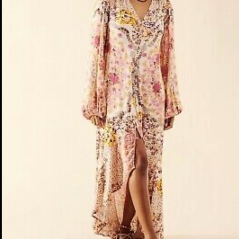 Free People Ivory & Pink Floral
Marais Button Front High-Low Maxi